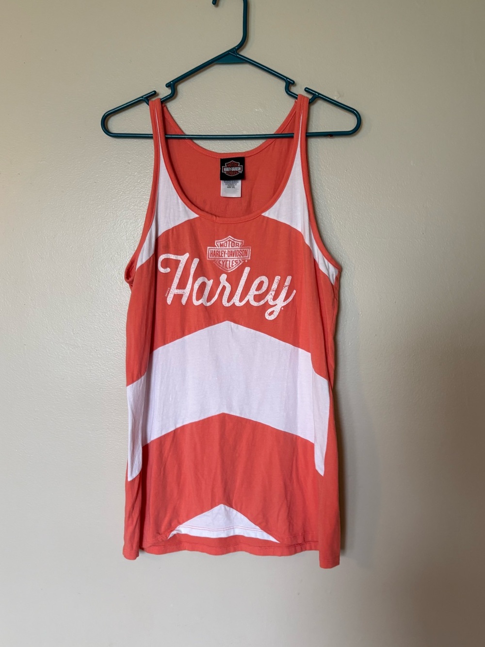 Harley-Davidson Coral and White Sleeveless Tank Top